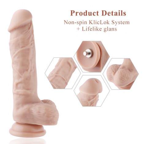 8.6" Original Silicone Dildo For Hismith Sex Machine With KlicLok Connector, 5.9" Insertable Length