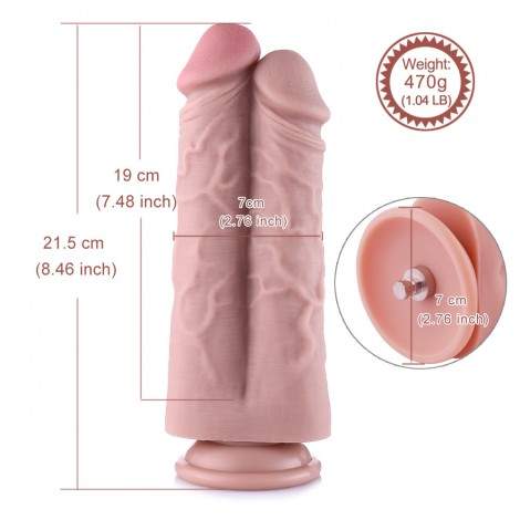 Hismith 8.46” Two Cocks One Hole Silicone Dildo For Hismith Premium Sex Machine, KlicLok Connector