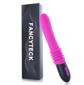 Fancyteck Telescopic Thrusting Vibrator - Rechargeable Silicone G-Spot Toy, Rose Red
